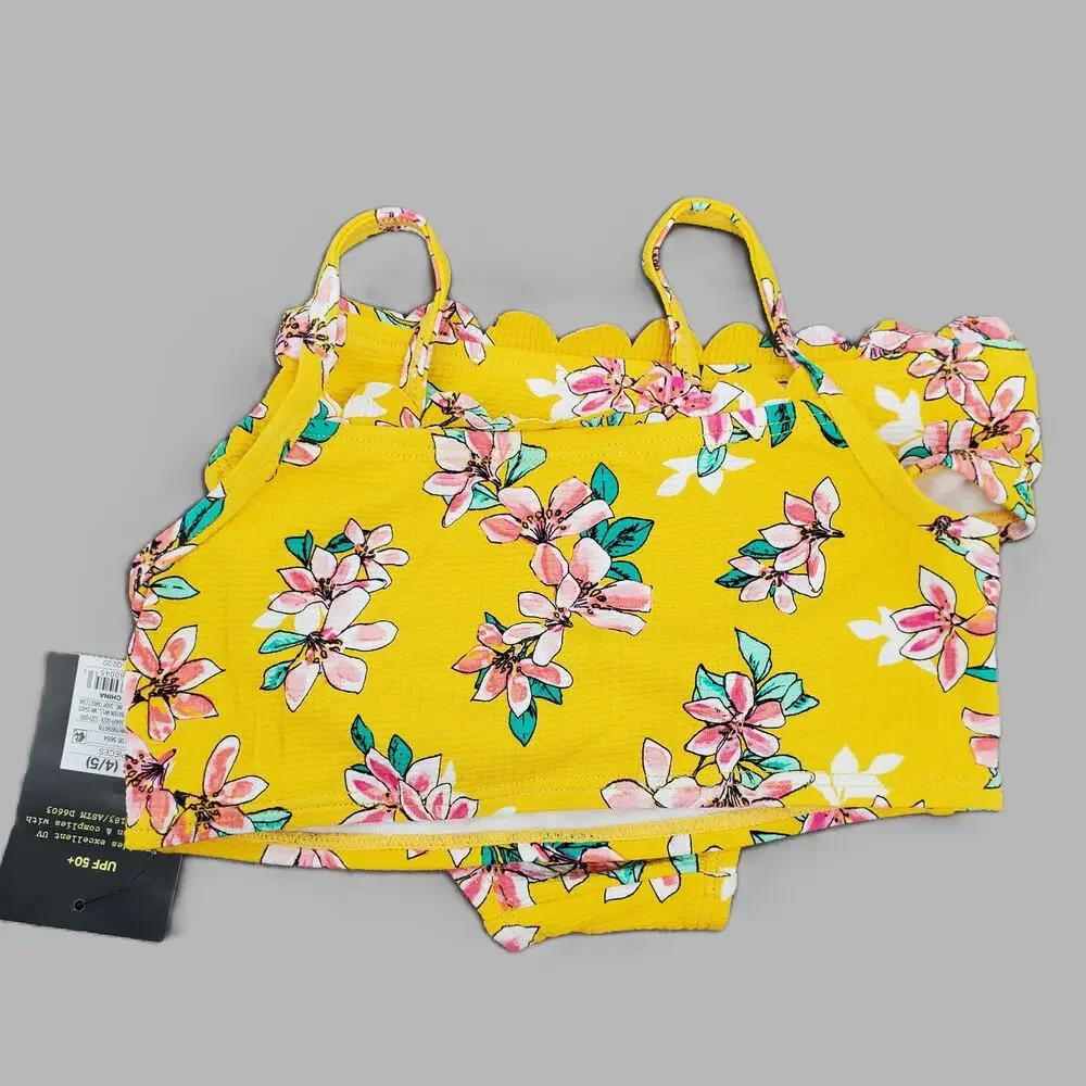 Art Class Girls Size XS 4/5 Two‎ Piece Bikini Yellow Pink Floral UPF 50+ New